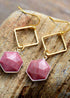 Boho Earrings, Dangle Earrings, Rhodonite Hexagon